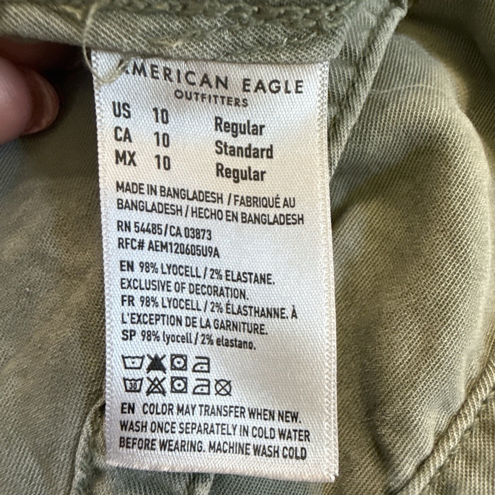 American Eagle Womens 10 Olive Stretch High Rise Baggy Wide Leg Cargo Pants - Picture 7 of 10